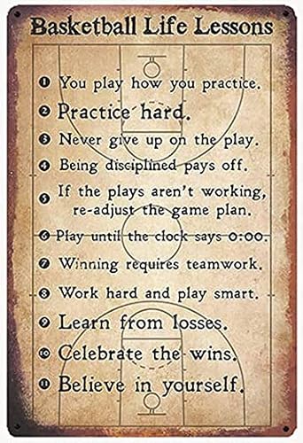 SMAZDFXX Basketball Life Lessons Aluminum Tin Sign Metal Wall Art Decorations Iron Painting for Indoor Outdoor Home Decor Room Door Accessories Poster Housewarming 8"x12"