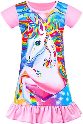 Nidoul Kid Girls Nightgown Night Dress Unicorn Rainbow Princess Pajamas Sleepwear Nightie