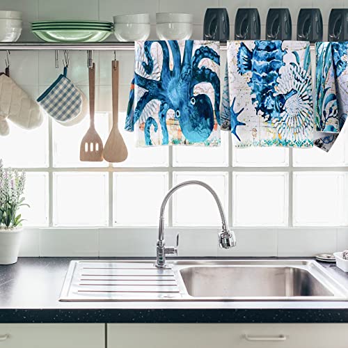 Set-of-4-Ocean-Animal-Swedish-Kitchen-Dishcloths-Reusable-Beach-Theme-Hand-Towels-Absorbent-Cleaning-Wipes-Sea-Turtle-Seashell-Starfish-Seahorse-Seaweed-Dish-Clothes-for-Kitchen-Bathroom 51GF8IESRAL