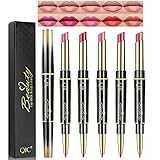 Petansy 5pc Double Head Matte Lipstick Set - Long Lasting, Waterproof, Moisturizing Lip Liner & Lipstick