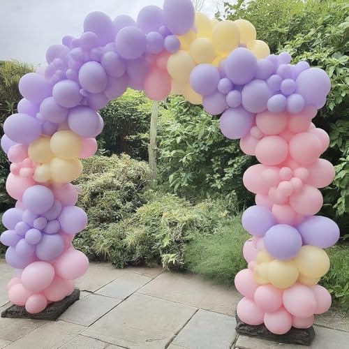 Image of Regular Balloon Combo For Decoration with Glue Dots & Balloon Arch Strip - Party Decor Set For Easy Party Setup (PINK YELLOW PURPLE, 50)