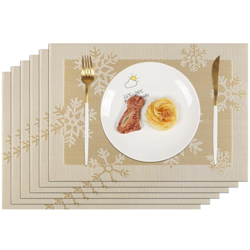 Famibay Platzsets Abwaschbar 6er Set Platzdeckchen Weihnachten Gold...
