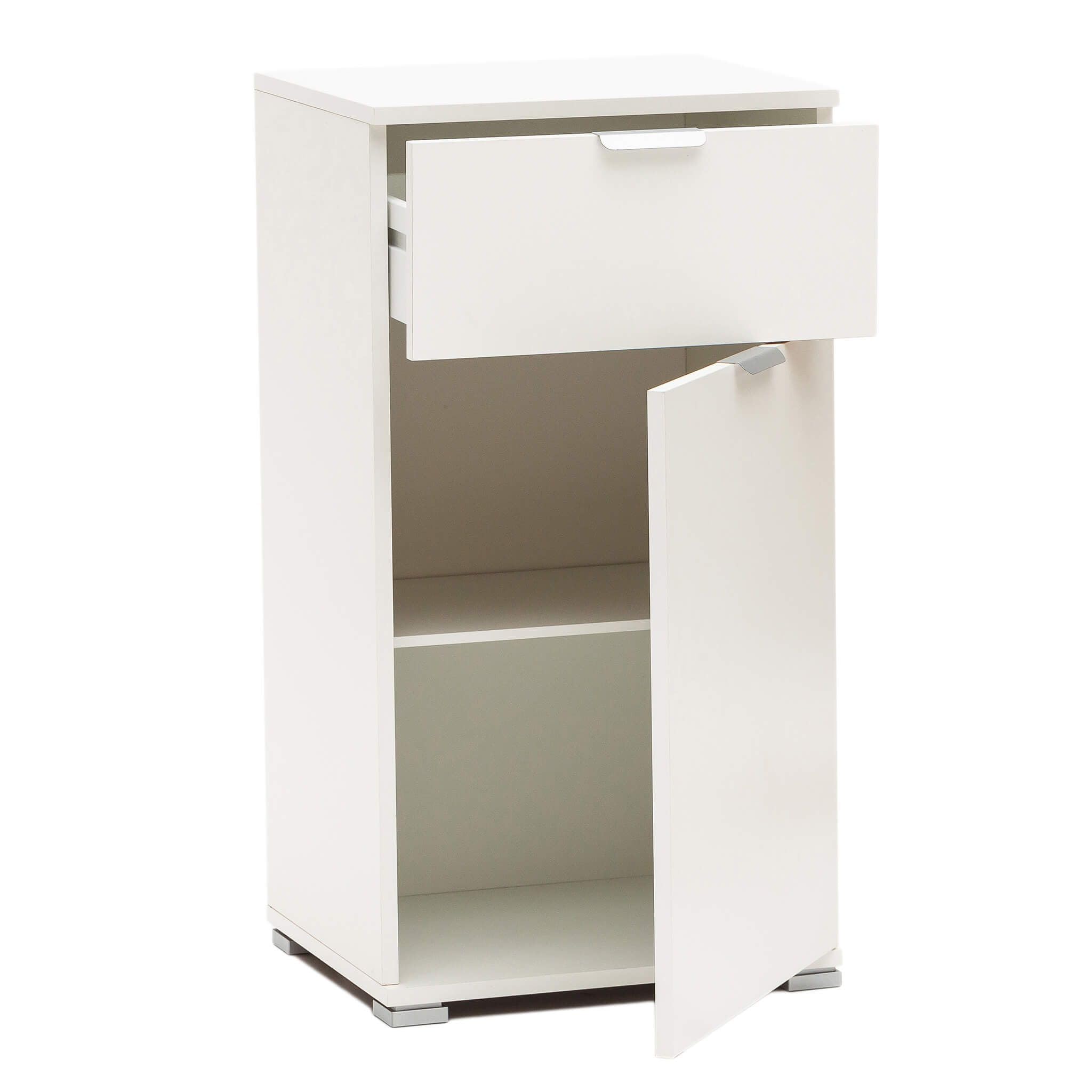 milani home - comodino armadietto 1 anta e 1 cassetto 45 x 38 x 85 cm, bianco, truciolare bilaminato, Made in Italy