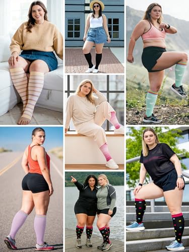 Image of LOUSGUTA Open Toe Plus Size Compression Socks for Women & Men 15-20 mmhg Toeless Wide Calf Compression Support Knee High Socks
