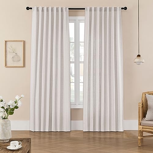 Joydeco Linen Curtains for Living Room,Light Filtering Rod Pocket Back Tab Semi Sheer Drapes Window Long Curtains 84 inches Long Blanc de Blanc by Joydeco - Image 2