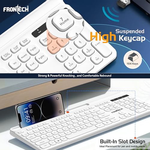 Frontech Wireless Keyboard & Mouse Combo Set | 2.4GHz USB Connectivity | 104 Keys | 3 Buttons | 1200 DPI Mouse | Compatible with PC/Laptop/Mac (KB-0030, White) Frontech Wireless Keyboard & Mouse Combo Set | 2.4GHz USB Connectivity | 104 Keys | 3 Buttons | 1200 DPI Mouse | Compatible with PC/Laptop/Mac (KB-0030, White)