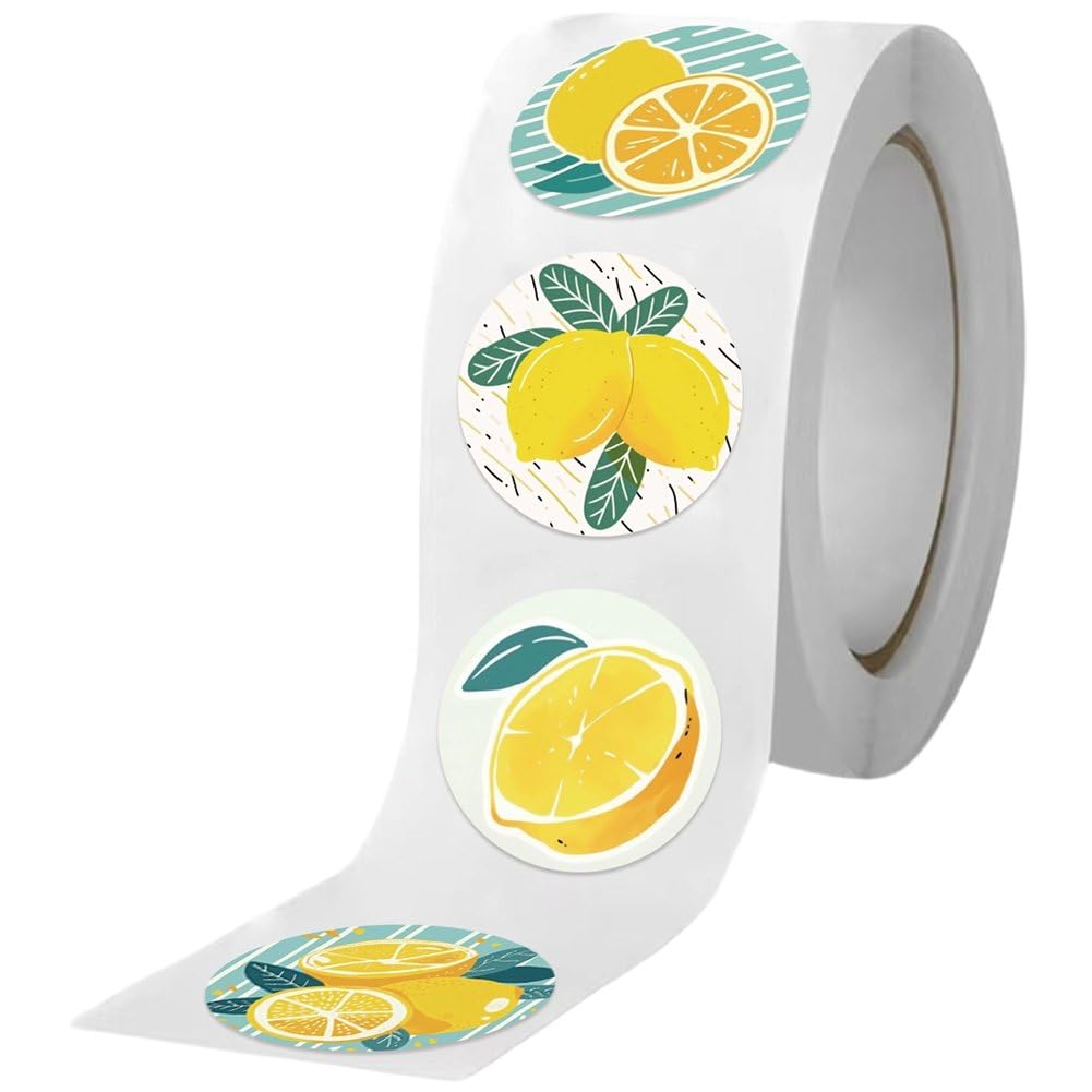 500 Pcs Lemon Sticker Roll, Cute Cartoon Self-Adhesive Stickers for DIY Rewards, Planner, Journal & Scrapbook