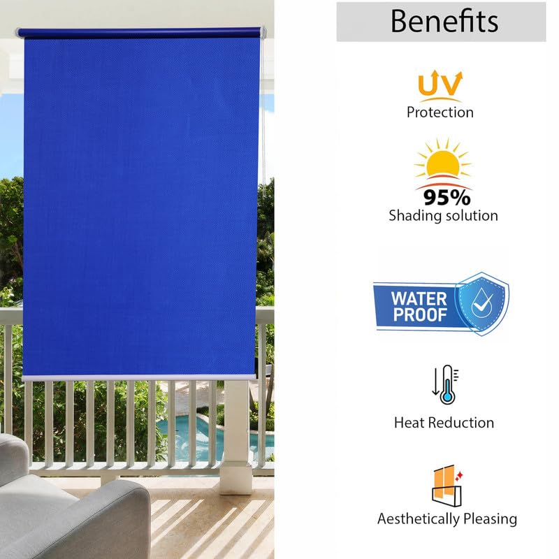 Image of Roller Blinds 300 GSM Polyester Fabric Waterproof & Sun Blockage Corded Roll Up and Down Blinds Curtains for Window, Door, Balcony (Royal Blue Color 3 X 8 Feet, Pack of 1 Piece)