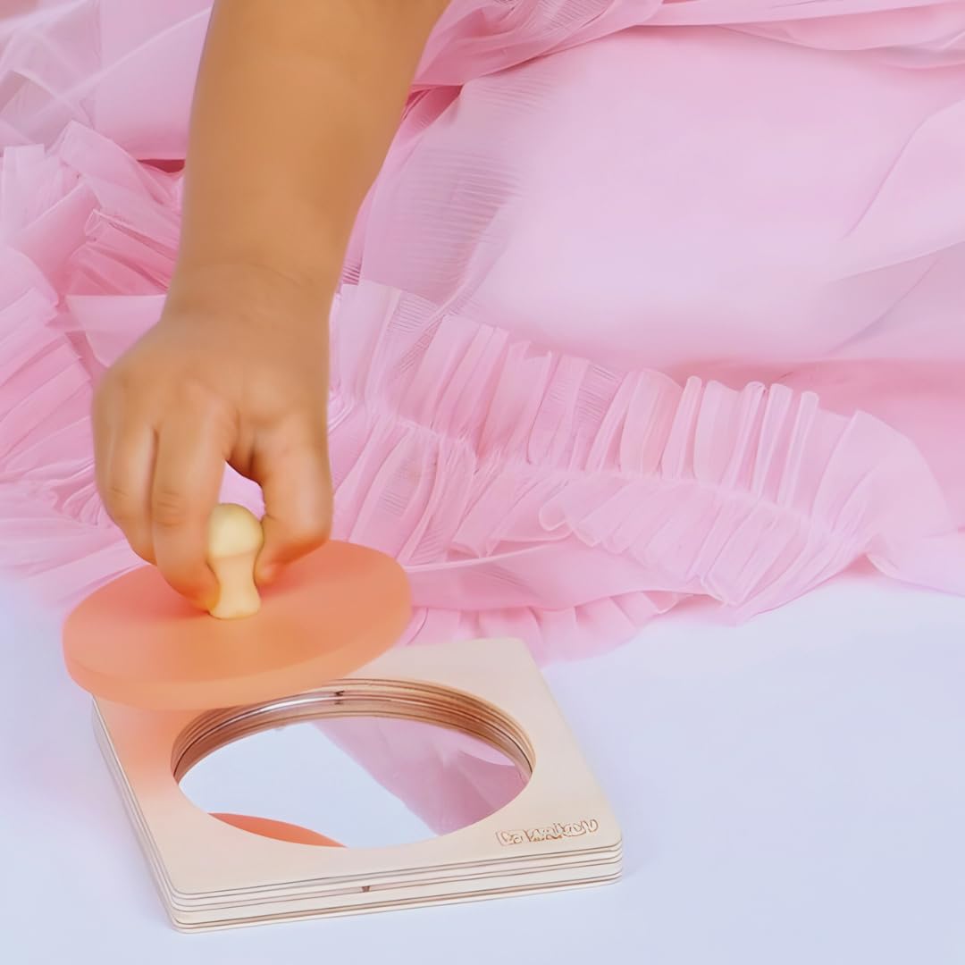 Brainytots Circle Shape Puzzle with Mirror for Babies | Montessori Wooden Toys for Kids with Soft Baby Mirror | Shape Recognition, Self Discovery, Problem Solving and Fine Motor Skill Development