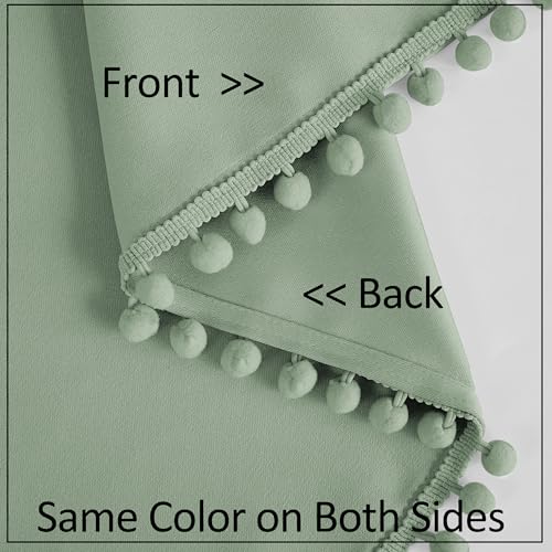 Image of Light Green Pom Poms Blackout-Curtains 95 inch Bedroom Window Curtains for Living Room Triple Weave Half Blackout Window Curtains for Hotel Guest Room Drapes 52 inchw x2 Panels Rod Pocket Sage