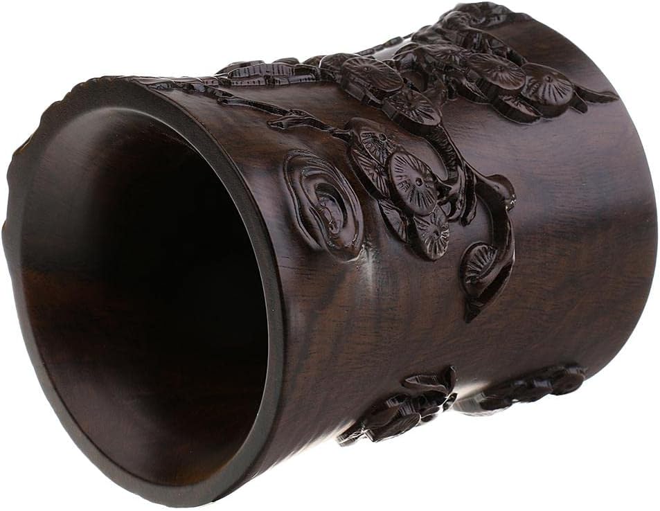 Catalpa Wood Carved Calligraphy Brush Pot Gift for Calligraphy Lover
