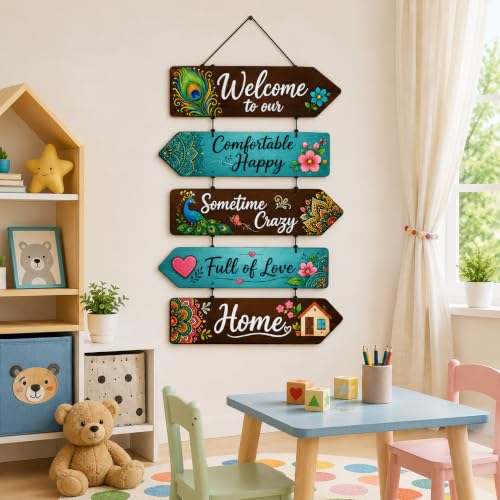 Image of Zesta Wooden Wall Hanging Decorative Items /Hanging Home Wall Decor Items /MDF Decoration Items for Home /Cute Wall Art For Living Room /Home Decor Items Living Room (Welcome To Our Home 2)