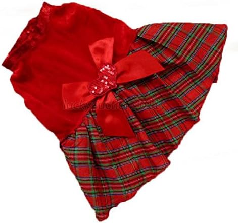 Puppy Pet Dog Red Plaid Tutu Dress Xmas Bow Skirt Clothes Cat Costume 5 Size L95