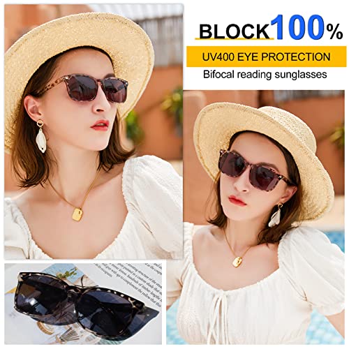 Mare Azzuro Bifocal Reading Sunglasses Women Trendy Square Outdoor Readers 1.00 1.50 2.00 2.50 3.00 3.50 4.00 (Leopard, 2.0) #TOP1