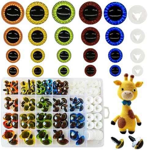Nizdyzy 100pcs Safety Eyes 11mm-23mm Glitter Safety Eyes for Amigurumi Colored Plastic Safety Eyes with Washers for Crochet DIY Doll and Stuffed Animals Toy Making