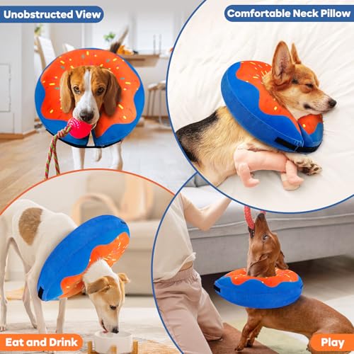 Image of Gimars Large Inflatable Dog Cone Alternative Dog Donut Collar After Surgery, Soft Neck Pillow Recovery Cone, Elizabethan Collar Alternative for Medium and Large, L Neck:12 inch-18 inch
