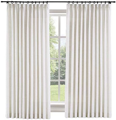 ChadMade 50" W x 84" L Polyester Linen Drape with Blackout Lining Pinch Pleat Curtain for Sliding Door Patio Door Living Room Bedroom, (1 Panel) Beige White Liz Collection