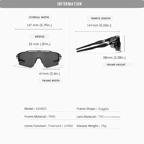 Miniatura 8 de Gafas de sol polarizadas deportivas para hombres y mujeres, gafas de sol de protección UV 400 para ciclismo, esquí, conducción