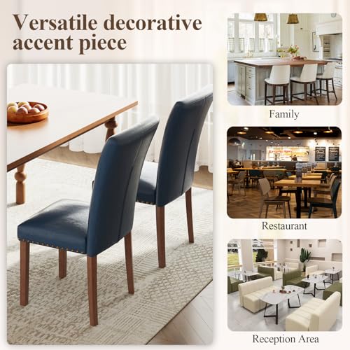Image of Farmhouse Dining Chairs Set of 2, High Back with Wooden Legs and Nailhead Trim, Modern Fabric Dining Room Chair for Kitchen /Restaurant