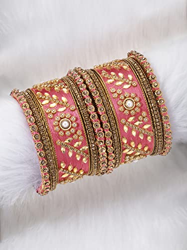 Image of Peora Silk Thread Kundan & Stone Studded Chuda Bangles Set Gift for Women