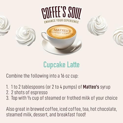 Matteo's Cupcake Syrup for Coffee, Lattes, Cappuccinos & Desserts – Sugar-Free Sweetener for Beverages, Keto Friendly, Zero Calories, Indulgent Flavor, Non-Alcoholic, Ideal for Hot Drinks 33.8oz (1pk) — view 3