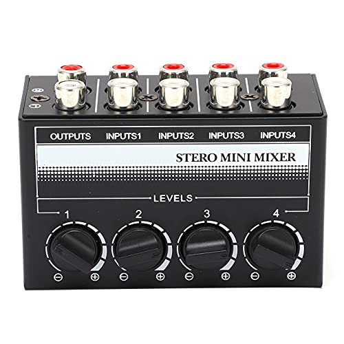 Yctze Stereo Mini Mixer Controlador de Señal de Audio Pasivo - Hub de 4 Canales para Rendimiento al Aire Libre con Control de Volumen, 4 Entradas y Salidas