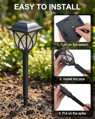 Solar Lights Outdoor Garden, 4 Pack LED Garden Solar Lights Waterproof, Auto On & Off, Solar Powered Pathway Lights for Yard, Patio, Landscape, Walkway, Path, Warm White - Image 5