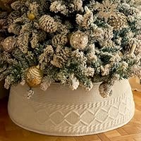 Christmas Tree Collar, Knit White Rustic Farmhouse Christmas Tree Skirt,Adjusted Christmas Tree Base Cover for Artificial Trees for 6ft 6.5 ft 7ft 7.5ft Tree