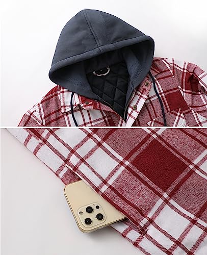 Image of ZENTHACE Men's Quilted Lined Hooded Plaid Jacket,Zipper & Snap Closure