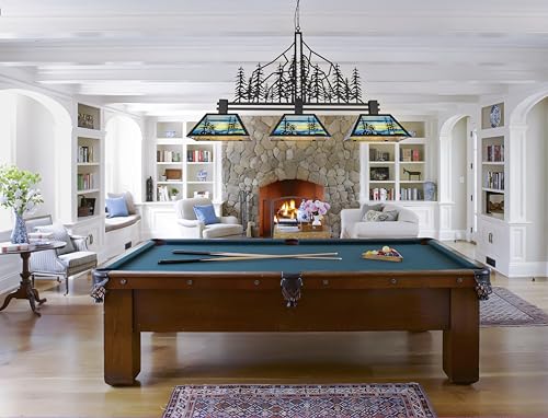 Wellmet Tiffany Pool Table Light, Black Rustic Kitchen Island Chandelier, Billiard Forest Pendant Light Chandelier, for 3ft 4ft 5ft Snooker Pool Table, Game Room