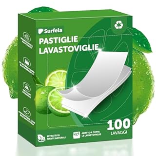 Surfela Fogli per Lavastoviglie, 100 Lavaggi, Senza Plastica e Sostenibili, Pulizia Potente con Enzimi Proteasi contro Proteine e Grassi, Sostituto Ecologico delle Pastiglie per Lavastoviglie, Limone