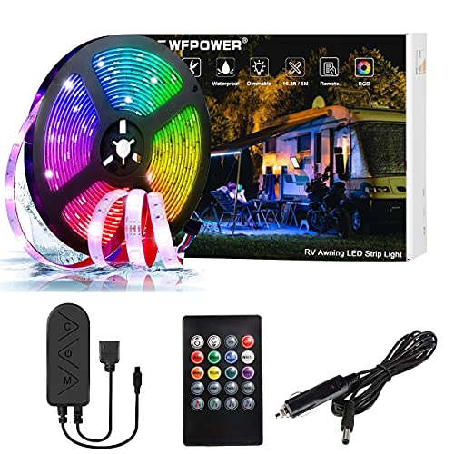 Wfpower Rv Awning Led Strip Lights, 12V Bluetooth Waterproof Led Lights For Diy Rv & Campers, Travel Trailer Concession Stands Food Trucks, Light Up Canopy Area For Bbq Play Cards (Rgb,16.4Ft) #TOP13