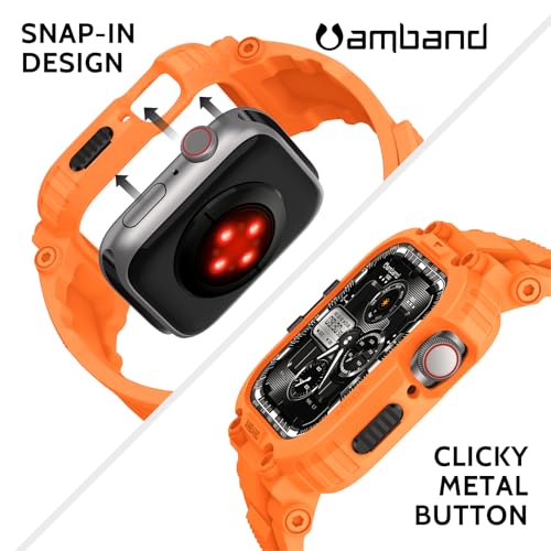 Image of amBand Bands Compatible with Apple Watch 9 /8 /7 45mm, M1 Sport Series Rugged Case with TPU Strap Military Protective Tough Cover Bumper for iWatch SE3 /SE2 /SE /6 /5 /4 /3 44mm 42mm Men Orange