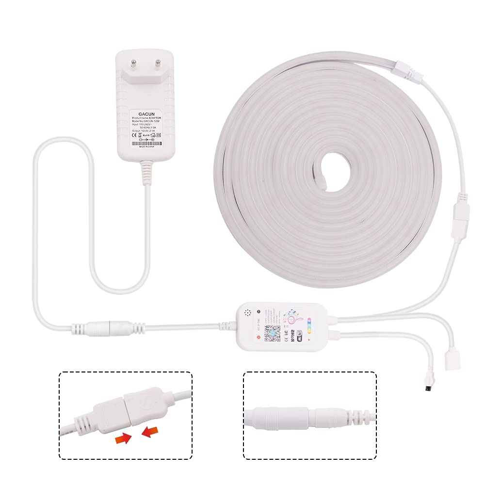 Xunata 12V RGB Neon LED Streifen, Bunt Wasserdicht Diffusion Silikon Neon Flex LED Lichtband Schlauch, Smart App Control, Musiksync, mit Fernbedienung, Kompatibel mit Alexa Google Assistant (3M)