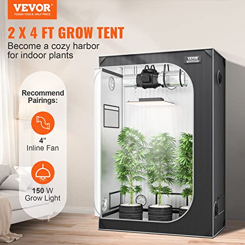 Vevor 2X4 Grow Tent, 48'' X 24'' X 72'', High Reflective 2000D Mylar Hydroponic Growing Tent With Observation Window, Tool Bag And Floor Tray For Indoor Plants Growing #TOP1