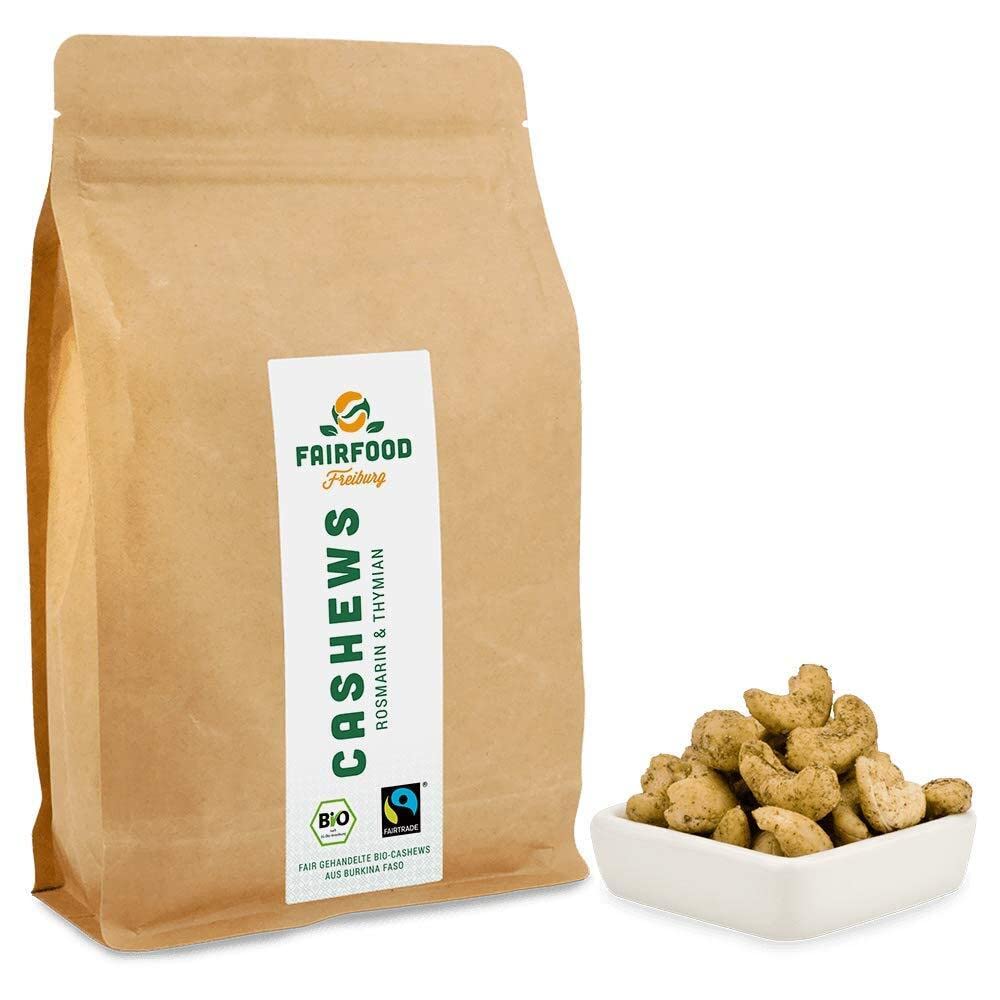 Bio Fairtrade Cashewkerne Rosmarin & Thymian (500g) | Geröstet in Freiburger Manufaktur | Fair gehandelte Cashews aus Burkina Faso