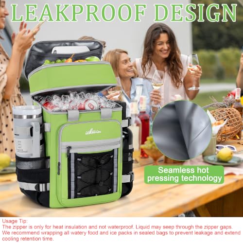 Image of Cooler Backpack Insulated Cooler Bag for Men & Women | 40 Cans Insulated Picnic Backpack with 2 Leak Proof Compartments for Picnic, BBQ Camping, Beach, Hiking, Green