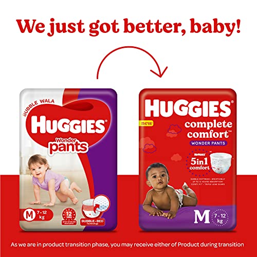 Image of Huggies Wonder Pants Medium Size Diapers, 76 Count & Mamaearth Easy Tummy Roll On Oil for Colic & Gas Relief with Hing & Fennel Oil, 40ml (For external use)