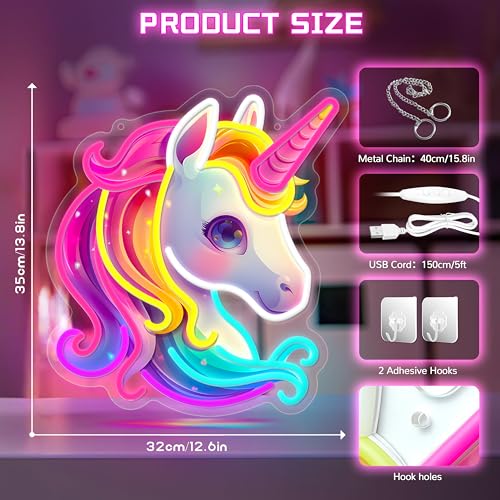 Image of Unicorn Neon Sign, Colorful Unicorn Neon Signs for Wall Decor, Dimmable Acrylic Neon Lights for Girls Room Bedroom School Classroom Party Decorations Nursery, Perfect Gifts