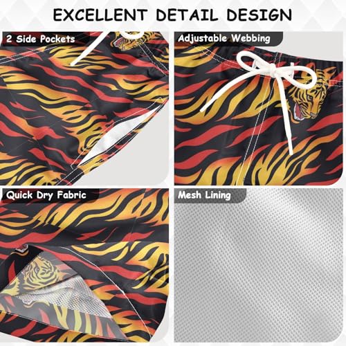 Pigsaly Boys Swim Trunks Orange Tiger Stripe Skin Boys Board Shorts Swimsuit Swimwear Summer Bathing Suit 3T3