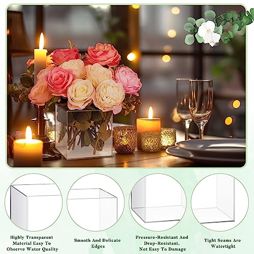 Dandat SES-DANDAT-4536 12 Pcs Acrylic Vases 5'' Clear Square Vases For Centerpieces Christmas Centerpieces For Tables Plastic Flower Vase Cube Flower Vase thumb #2