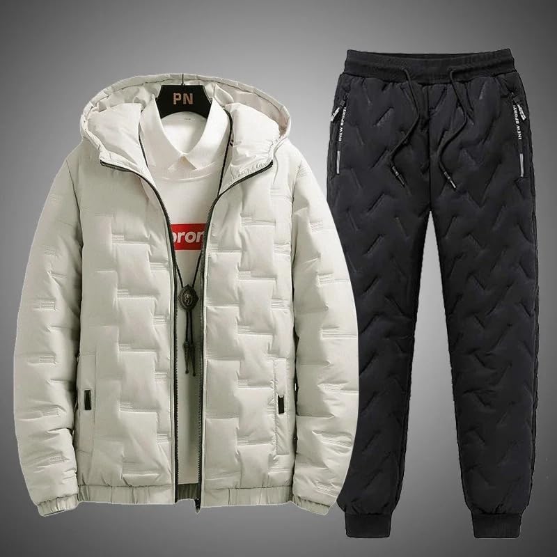 Tracksuit Men Winter Warm Men Down Cotton Jacket Zipper Coat+Down Pants Two Piece Sets Mens Joggers Set Sweat Suit2