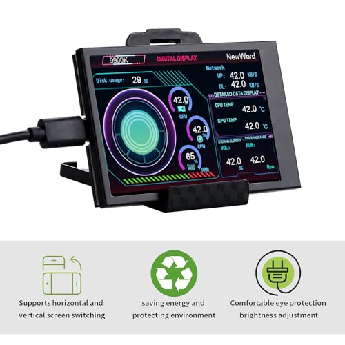 Image of TAPDRA 3.5 inch inch IPS USB Mini Screen Computer Temp Data Monitor Display Type-C Sub Screen for PC ARGB Computer Case Secondary Screen, black, feiQ103700000