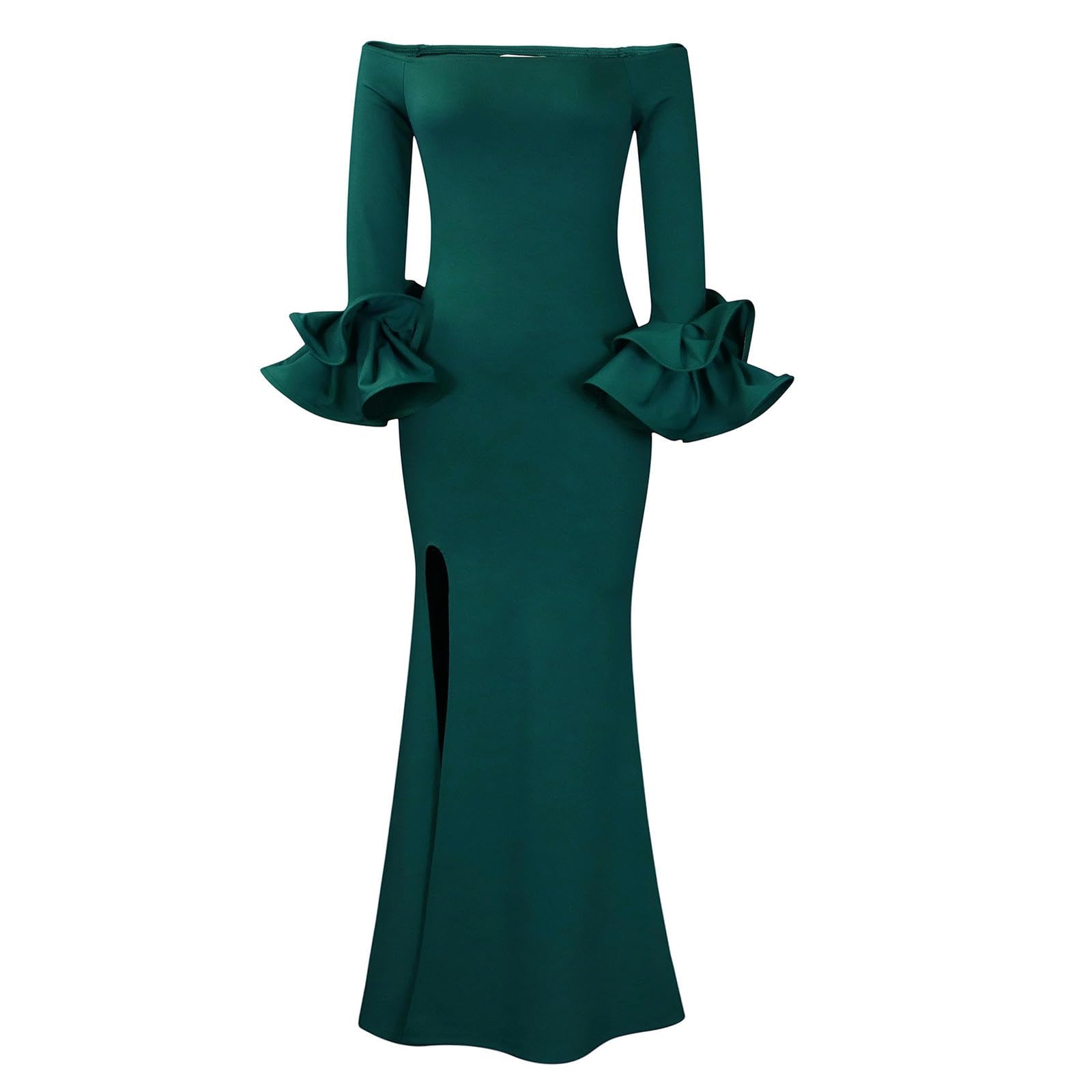 Abiti da Donna Abito da Donna con Il Collo della Spalla E Maniche di Loto, Vestito Sottile, Abito alla Moda E Lungo con Un Abito Comodo-Verde-m