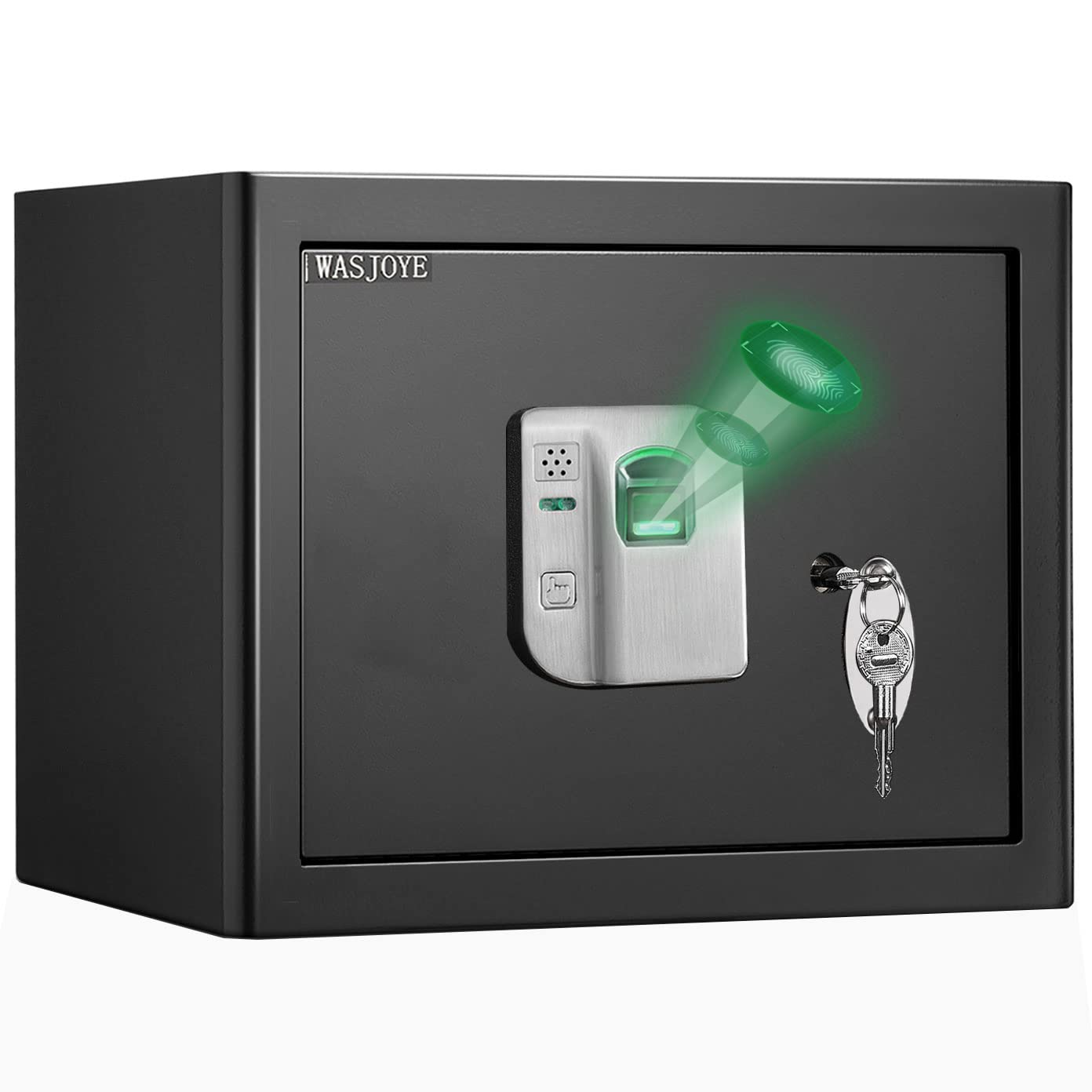 WASJOYE Fingerprint Security Safe Lock Box, Fireproof Electronic Finger Identification Solid Steel Home Safe with Combination Safety Key-Lock for Home Office Hotel Jewelry Gun Safe Storage Protect