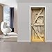 Sticker Porte Trompe l'oeil Effect 3D Porte en bois rétro 80x210cm Auto-Adhésif Amovible Autocollant Muraux en Vinyle imperméable Poster pour Décor Cuisine Chambre Salle de Bain porte Mur