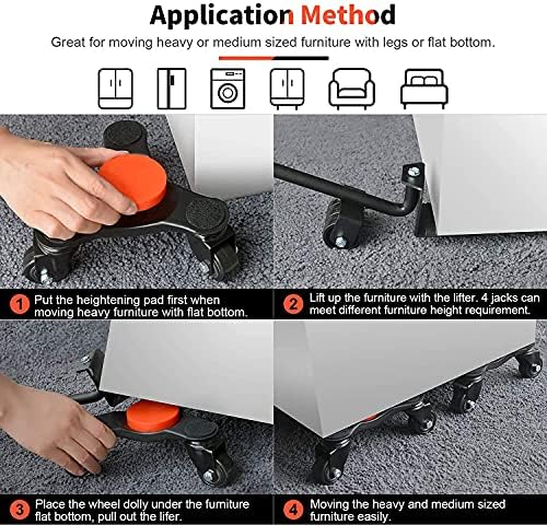 Ronlap 6-Inch Steel Tri-Dolly, 3 Wheels Furniture Mover's Dolly with Lifer, Heavy Furniture Moving Rollers Leg Dolly, Moving Triangle Dolly Swivel Caster, 200 KG Capacity 4 Pack, Black