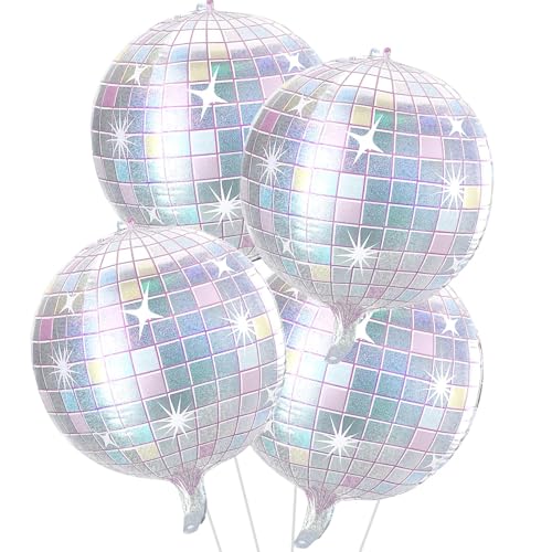 Globos de Discoteca,4 Piezas Globo Bola Discoteca,Globos de Bola de Discoteca,Globo Disco de Aluminio,Disco Globos para Fiesta Para Fiesta Discoteca Cumpleaños Fiesta Mitzvah Lugar de Boda Carnaval