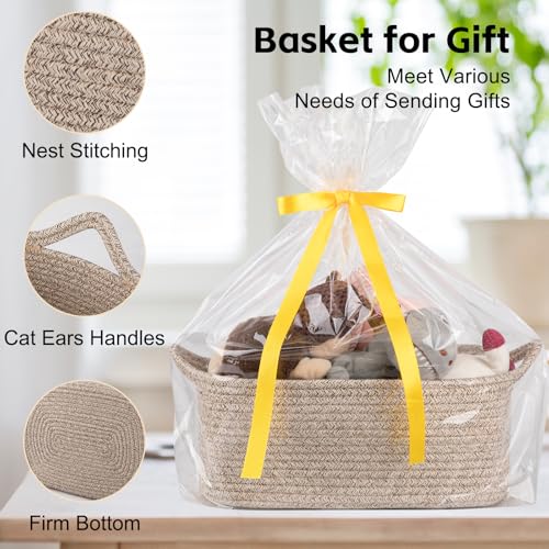 Image of OIAHOMY Woven Basket, Gift Basket Empty with Gift Bags and Ribbons, Rope Baskets for Baby Showers, Storage Baskets with Handles for Nursery, Pet Toy Organizer - Brown