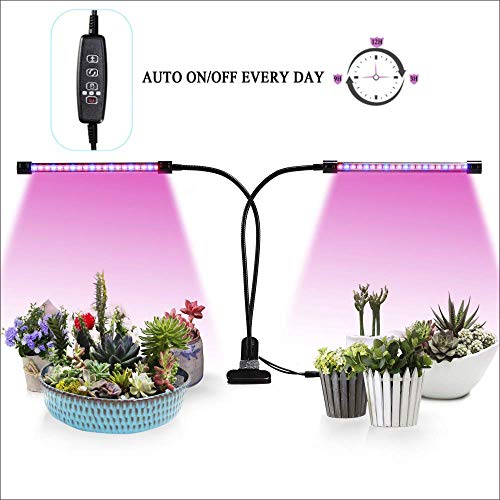 Led Grow Lights,Auto ON/Off Timer 40W 40 LED Shengsite Dual Head Growing Light for Indoor Garden Greenhouse Plants,3/9/12H Memory Timing,5 Dimmable Levels